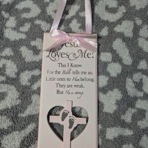 Pink Religious Wall Hanging with Heart and Cross